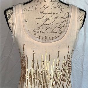 Ann Taylor loft cream and gold sequin tank top, size large